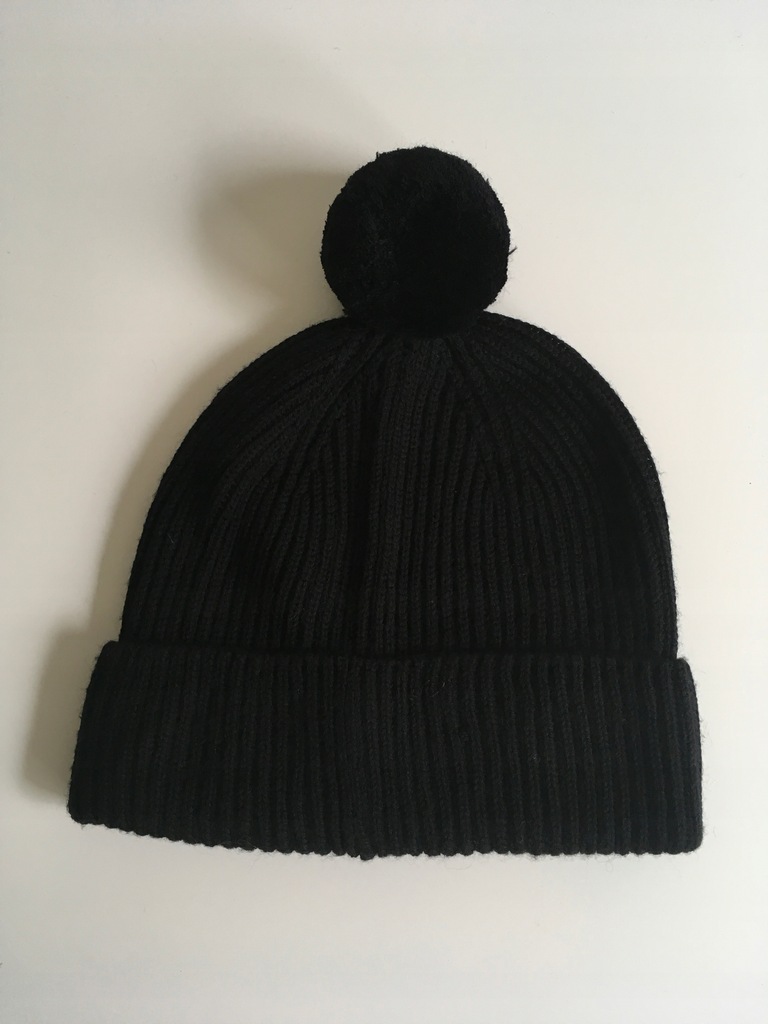 COS czapka, pompon, 100% wełna, czarna, one size