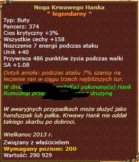 Noga krwawego Hanka Katahha! Okazja! Margonem