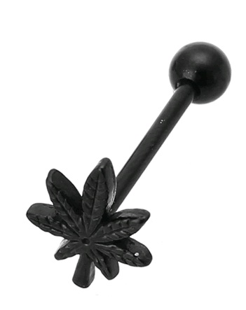 PIERCING KOLCZYK DO JĘZYKA  ZIOŁO MARIHUANA BLACK
