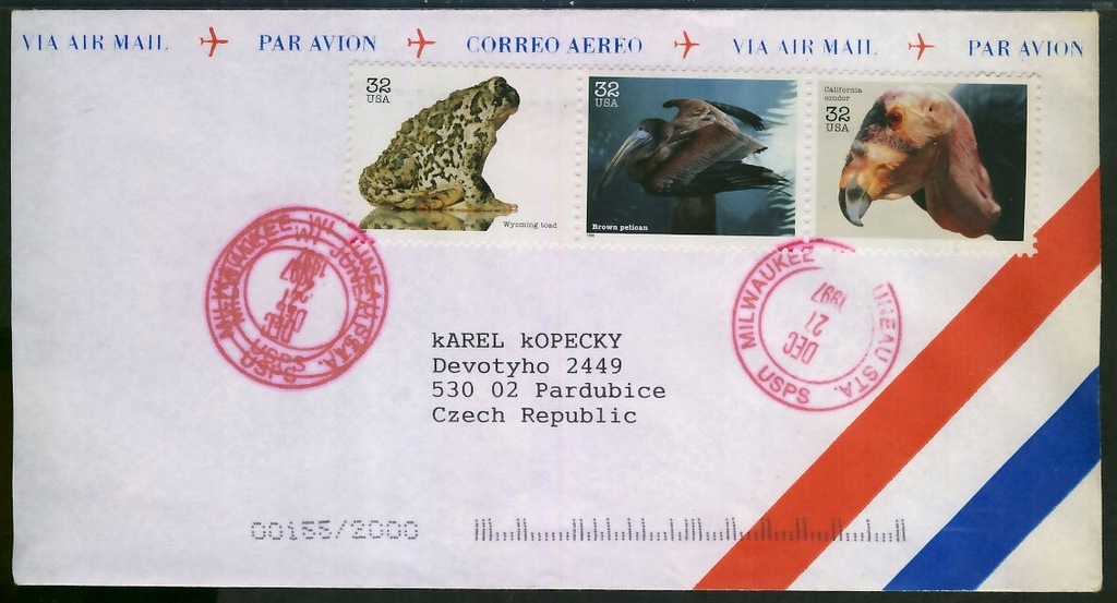U S A 1997 r - żaba, condor, pelikan / 1