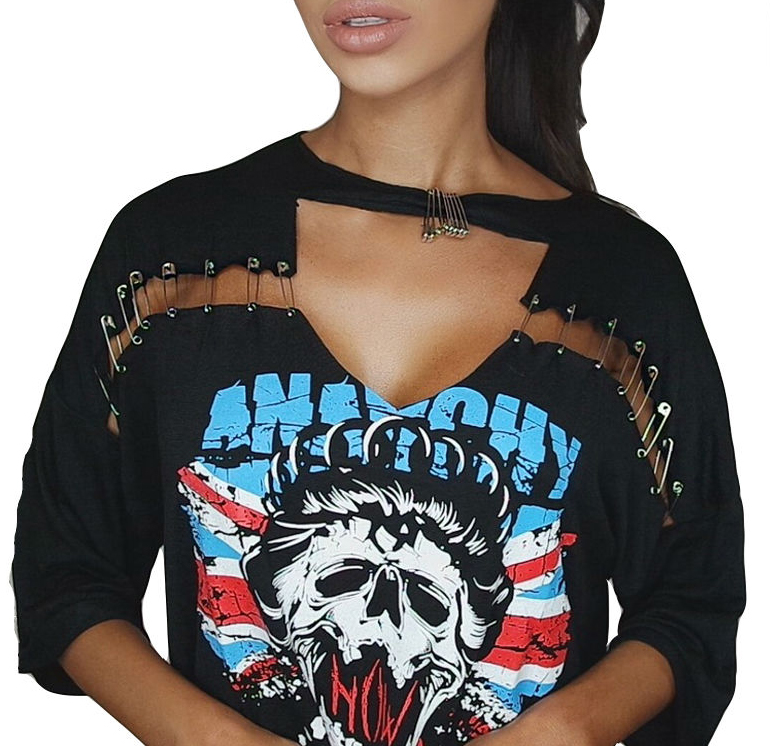 X270 T-SHIRT TUNIKA ROCK AGRAFKI CZARNY XL