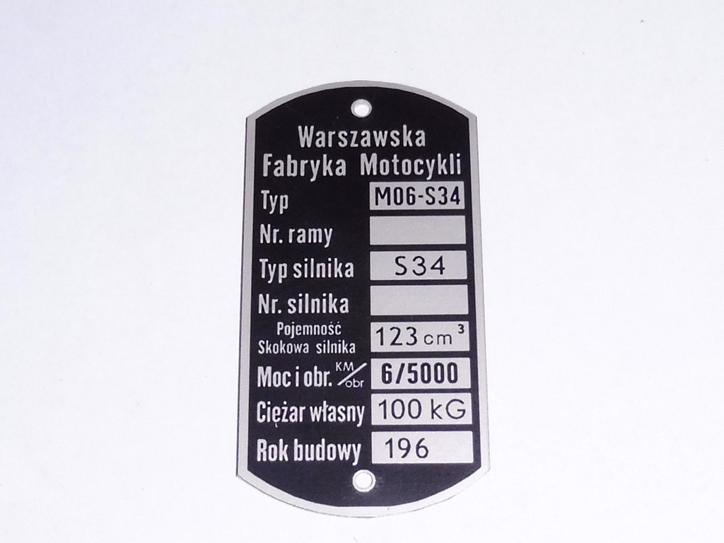 WFM M06 S34 M 06 S 34 tabiczka znamionowa