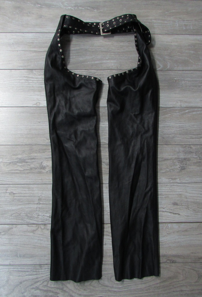 6GR* Czarne skórzane spodnie kowbojskie___L