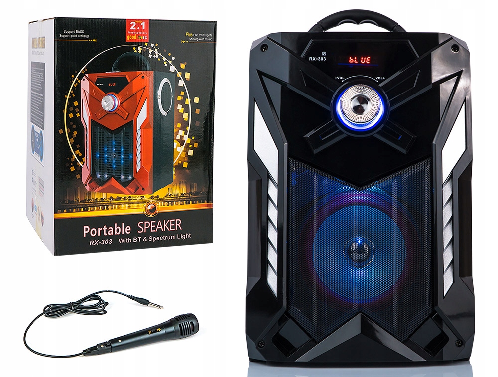 GŁOŚNIK PRZENOŚNY KARAOKE BLUETOOTH MIKROFON 100W