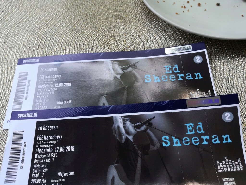 Ed Sheeran bilety 2 sztuki 12 sierpnia
