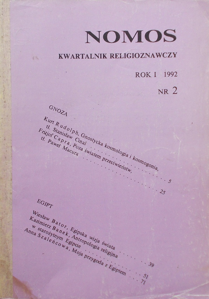NOMOS Kwartalnik religioznawczy nr 2 ROK I / 1992