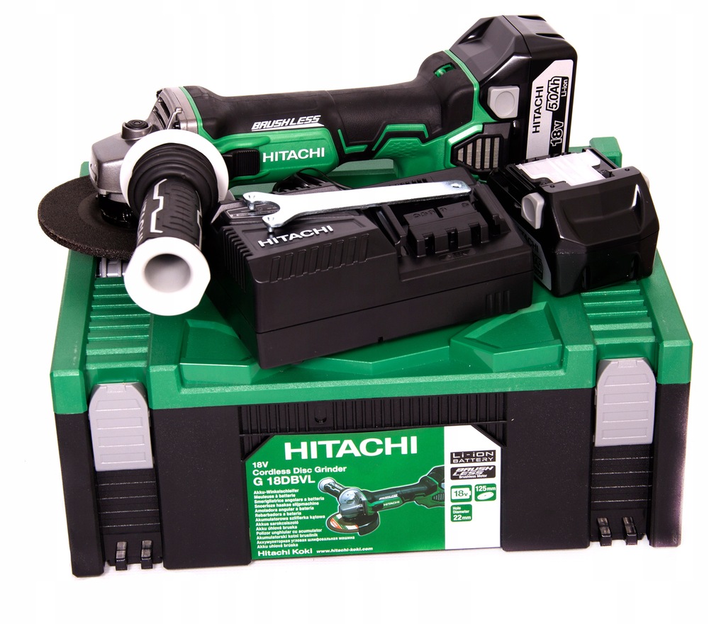 Szlifierka aku Hitachi G18DBVL regulacja obr 2x5Ah