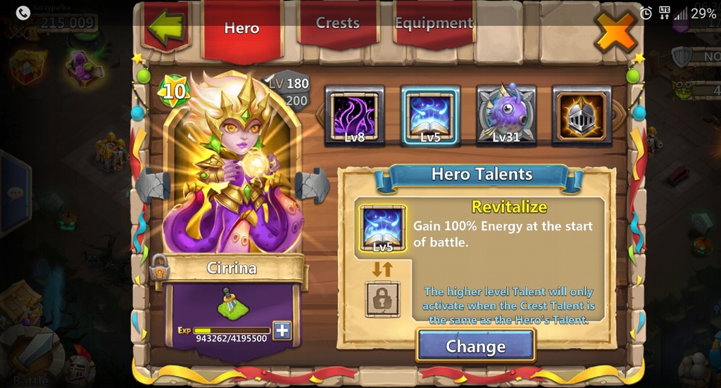 Castle Clash konto 250k MIGHT Cirrina Ma Hatma