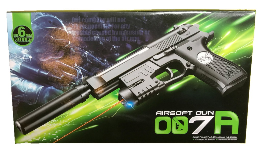 Plastikowy Pistolet Na Kulki Sprężynowy Tłumik 007