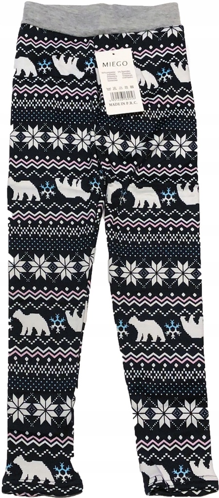 Legginsy wzór norweski 158-164 ocieplane futrem cz