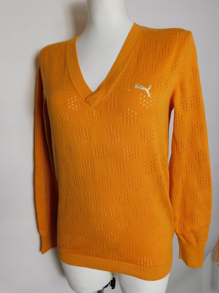 PUMA pomarańczowy sweterek ażurowy logo 36