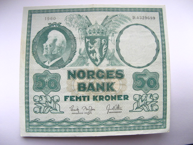 Banknot 50 koron Norwegia 1960 stan 3+  rzadki
