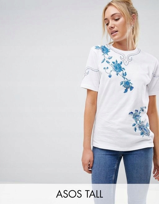 ATY23-1J AS TALL BIAŁY T-SHIRT Z HAFTEM KWIATY 38