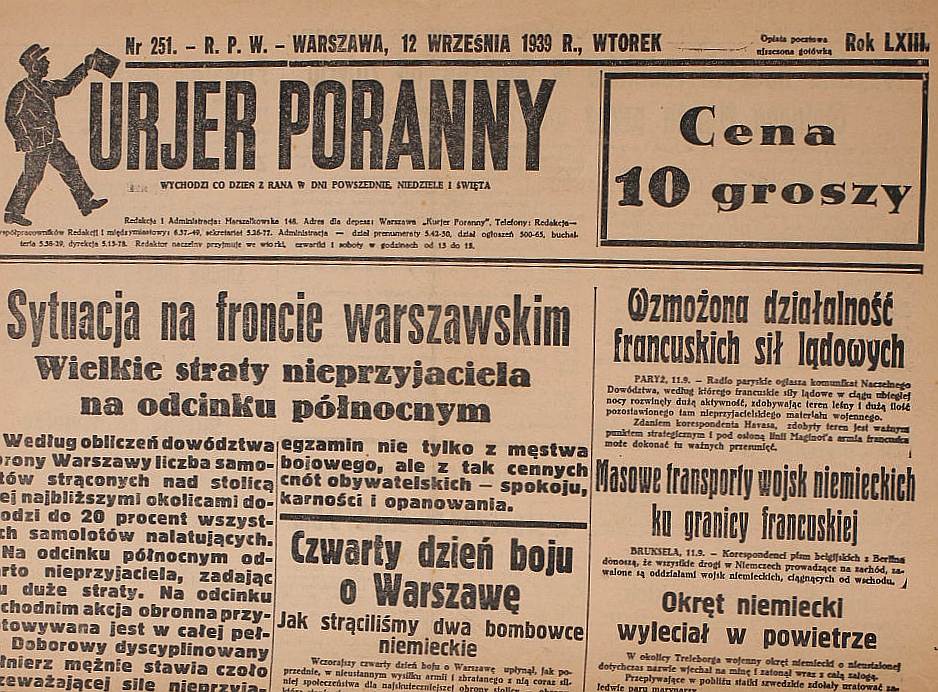Gazeta z 12 WRZEŚNIA 1939 Kurjer Poranny oryginał