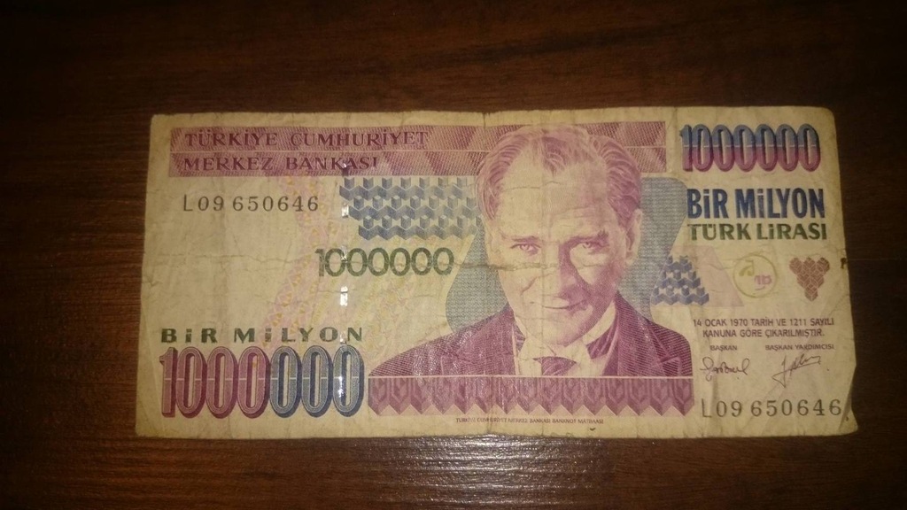 Banknot 1 000 000 LIRASI Turcja 1970