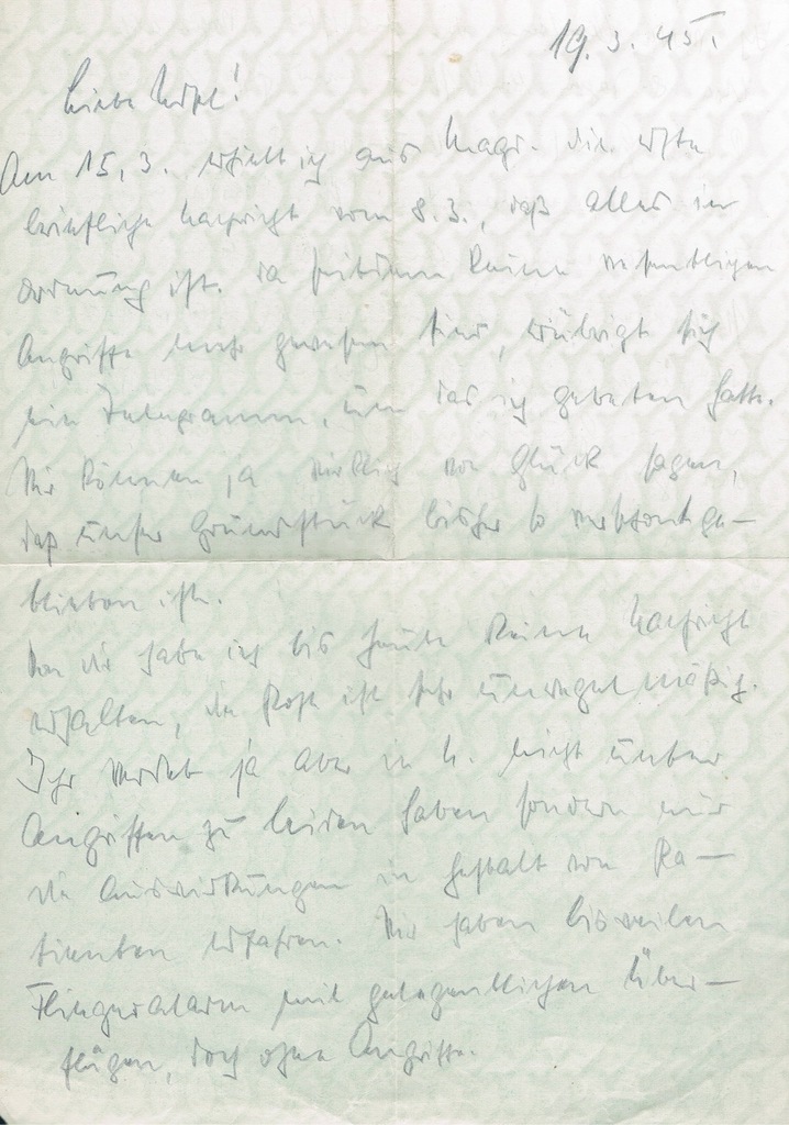 IIIRZESZA - LIST NIEMIECKI Z OKRESU WOJNY 1945R /T
