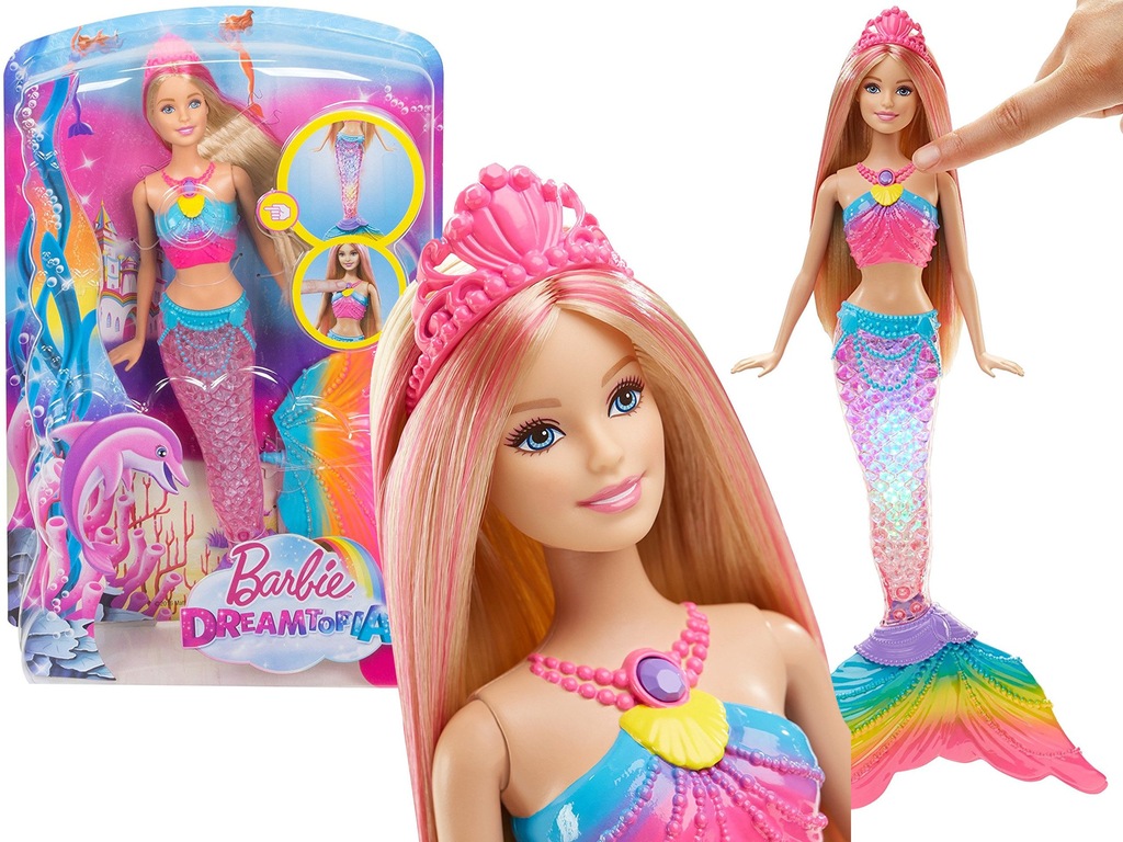BARBIE Lalka TĘCZOWA ŚWIECĄCA SYRENKA- Mattel