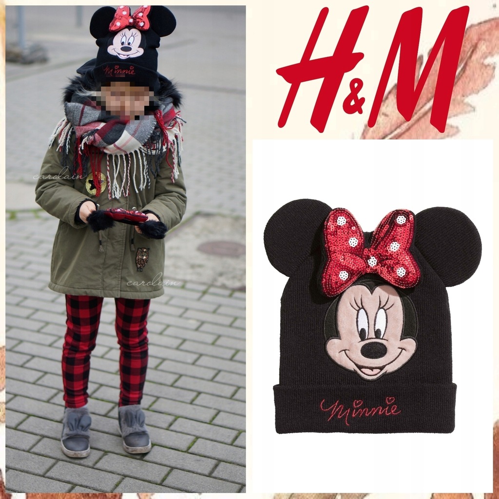 H&M czapka Minnie Mouse uszy kokarda 122/128