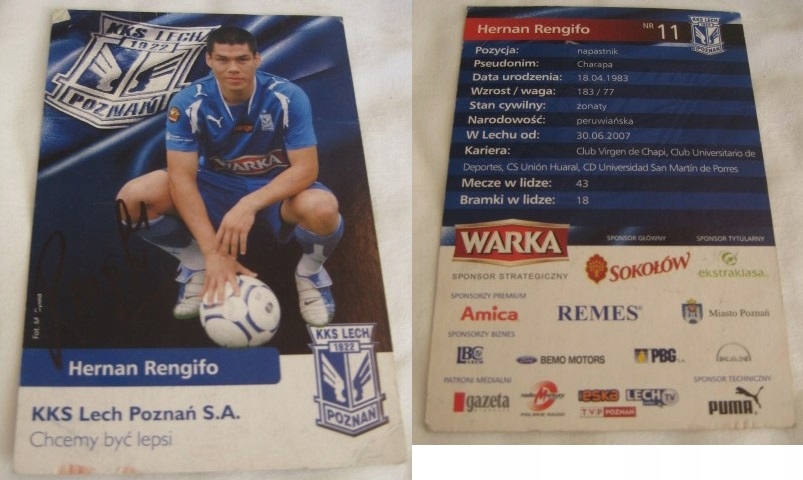 LECH POZNAŃ HERNAN RENGIFO ORYGINALNY AUTOGRAF