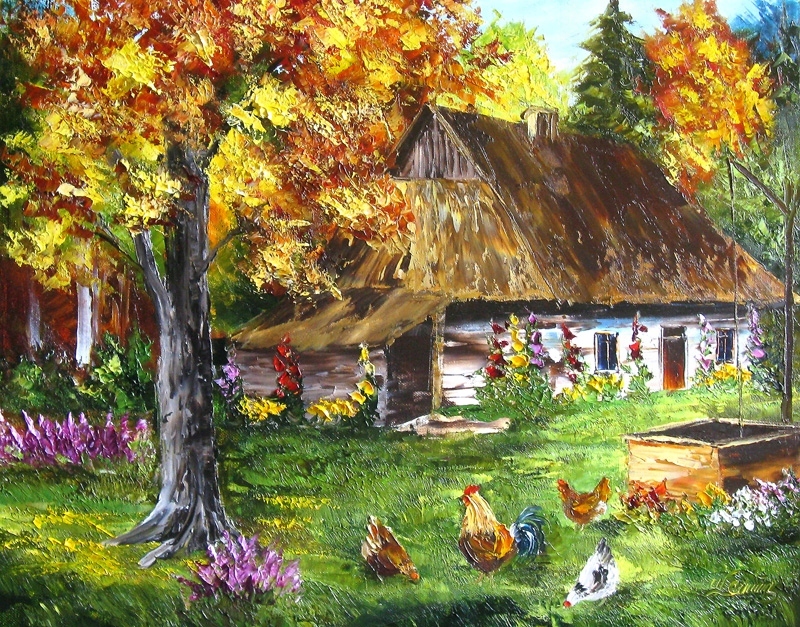U.Lemańska CHATA POD BUKIEM obraz olejny 40x50 BCM