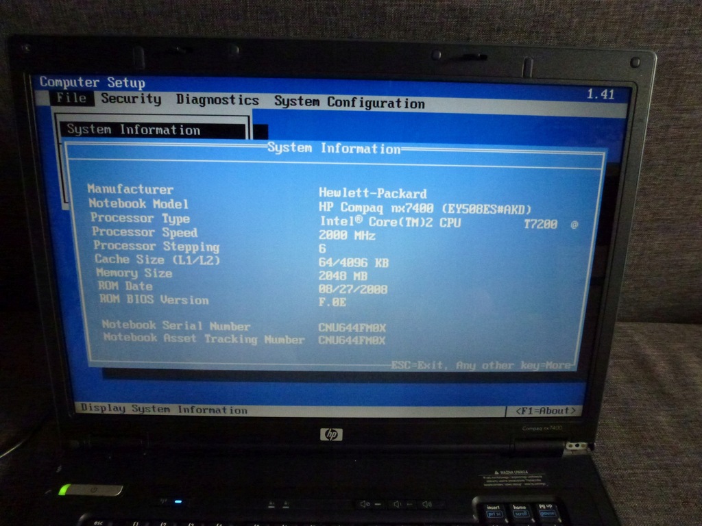Hp compaq nx7400 не включается