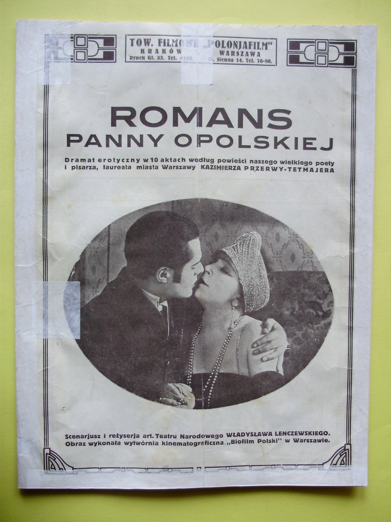 Stary folder do filmu "Romans Panny Opolskiej