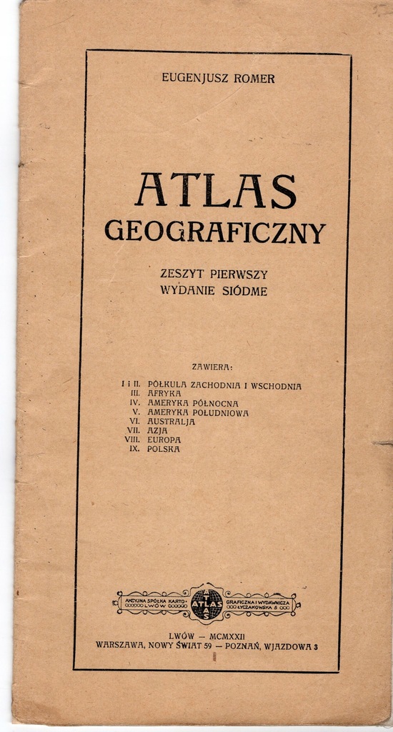 ATLAS GEOGRAFICZNY / w Tym Polska / Romer - 1922