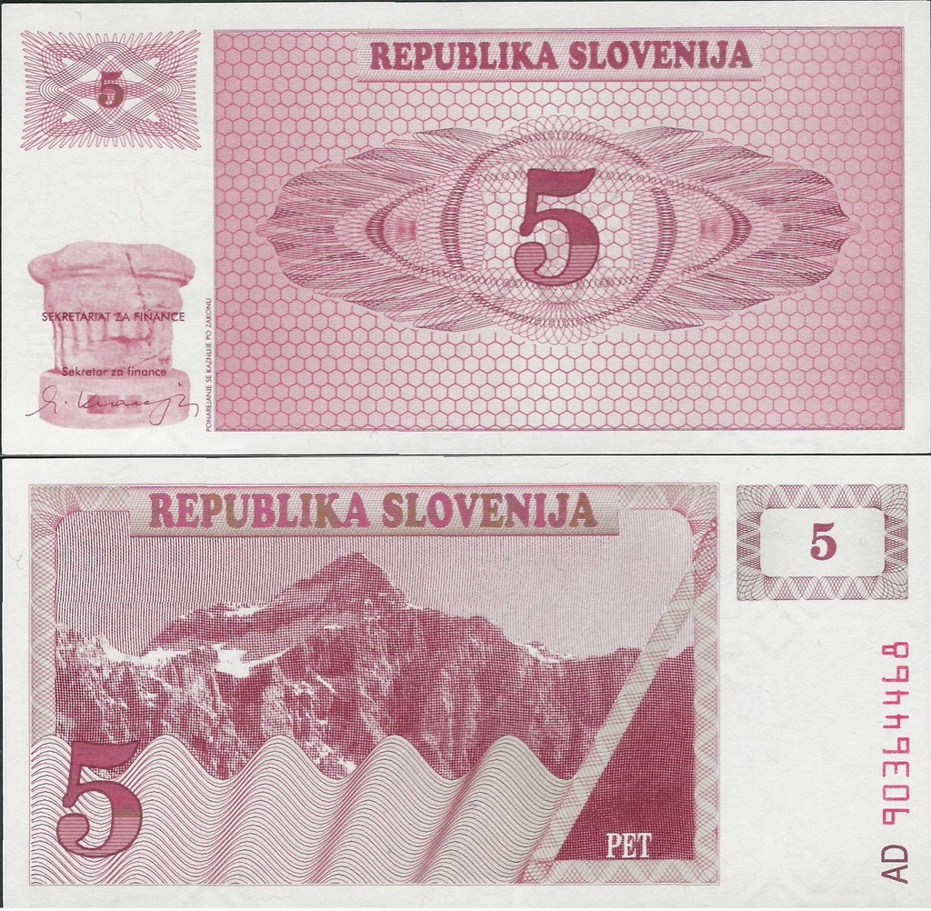 Słowenia 1990 - 5 Tolar - Pick 3 UNC
