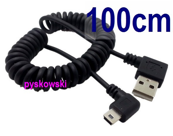 KĄTOWY spiralny kabel USB Mini/USB A 1m 100cm