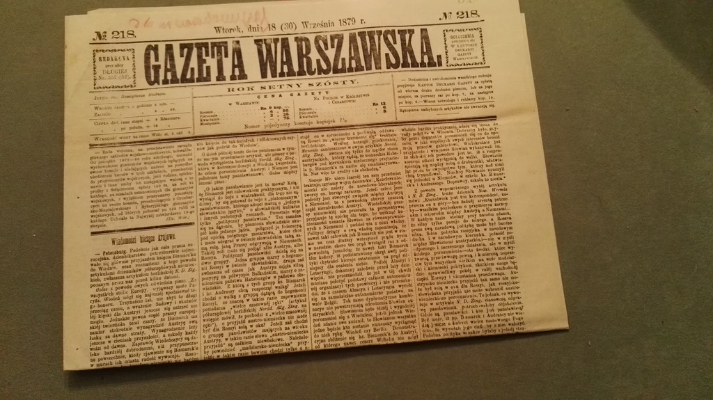 Gazeta Warszawska 18.09.1879- antyk