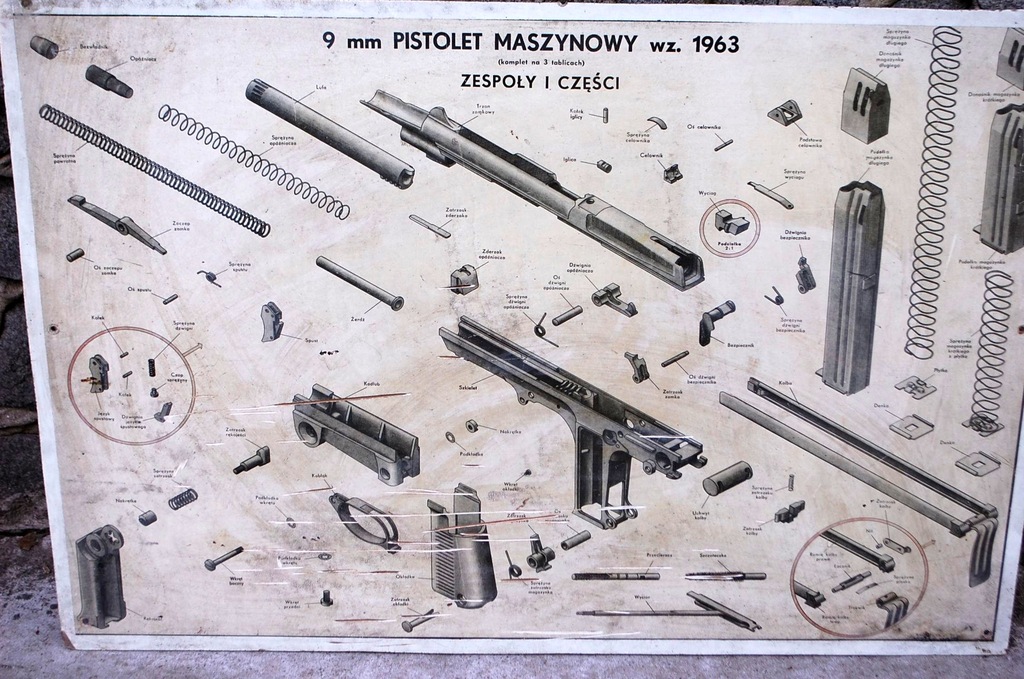 PISTOLET MASZYNOWY PM 63 RAK BUDOWA PLANSZA