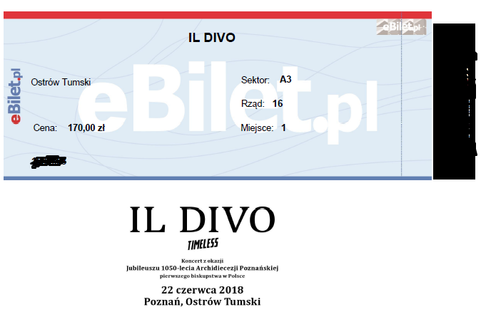 Bilet 2 szt. / 2 Bilety koncert IL DIVO 22.06.2018