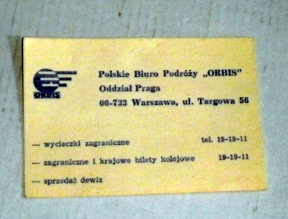 ORBIS - Polskie Biuro Podróży-wizytówka z lat 60'.