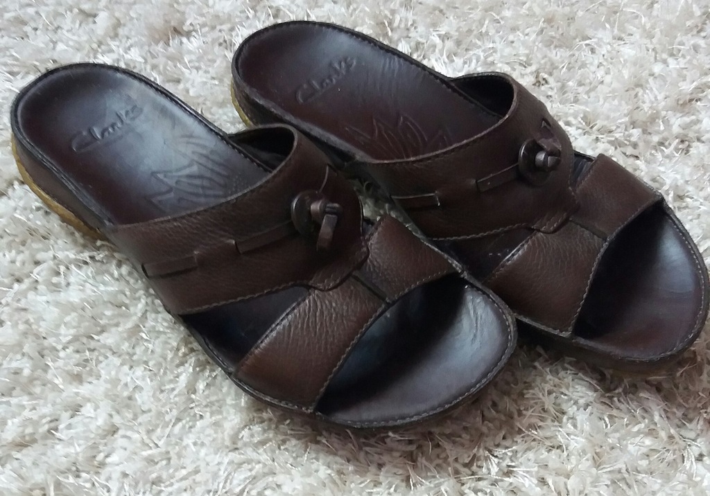 Brązowe, zdrowotne klapki ANTI-SHOCK CLARKS r. 37!