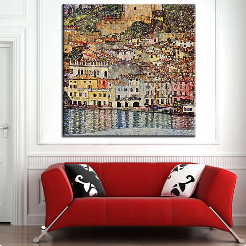 OBRAZ GUSTAV KLIMT Malcesine Jezioro Domki 80x80