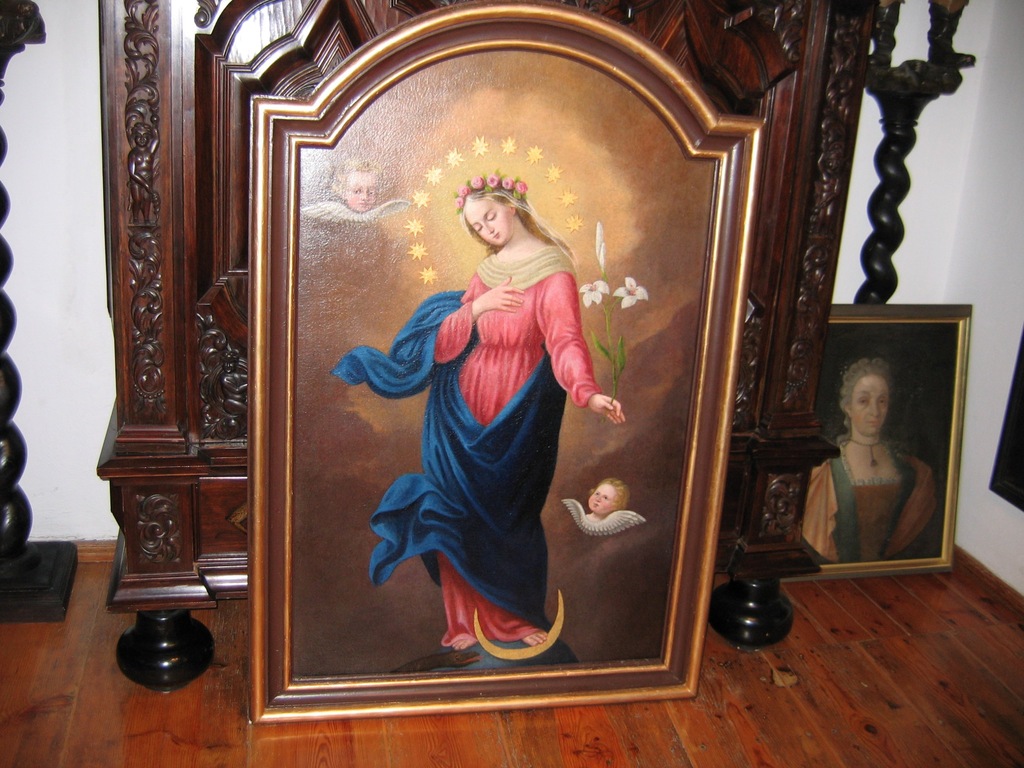 Immaculata 18 wiek. DUŻY obraz OŁTARZOWY z ramą
