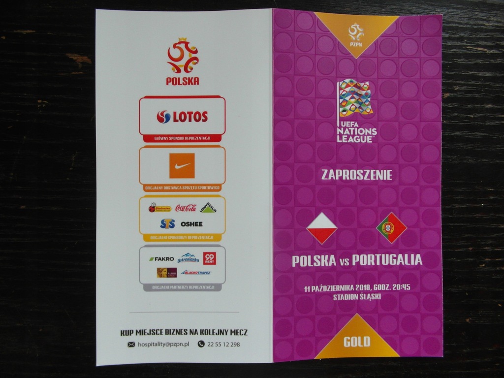 bilet zaproszenie VIP Gold Polska Portugalia