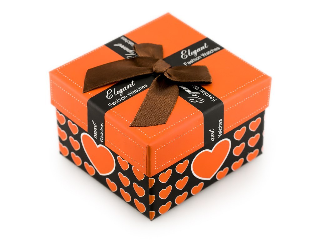 Prezentowe pudełko na zegarek - serduszka pomarańc