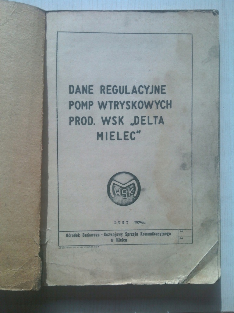 DANE REGULACYJNE POMP WTRYSKOWYCH WSK DELTA MIELEC