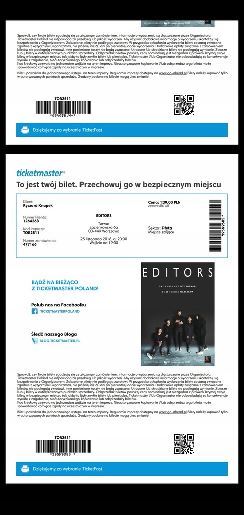 Bilet Editors Warszawa Torwar 25.11