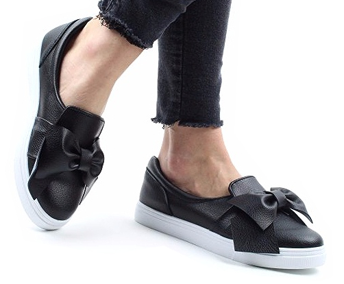 CZARNE TENISÓWKI SLIP ON Z KOKARDKĄ TRAMPKI 39