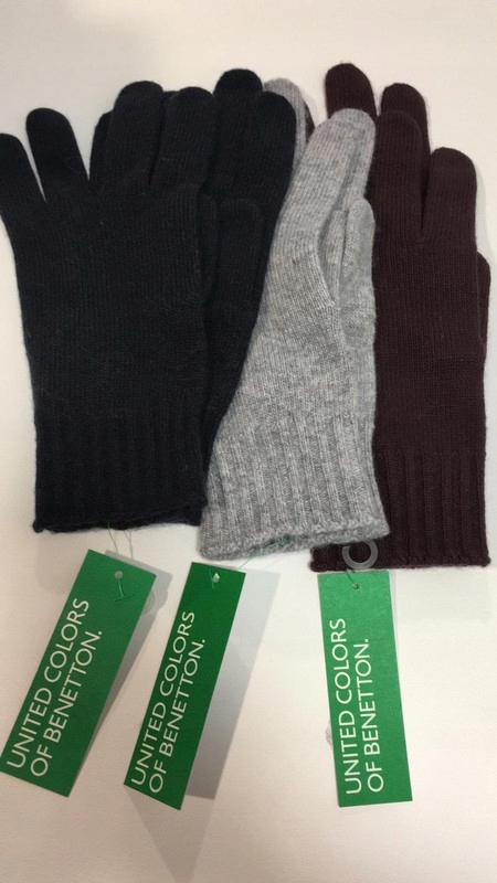 Benetton rękawiczki wełniane wełna moher szare