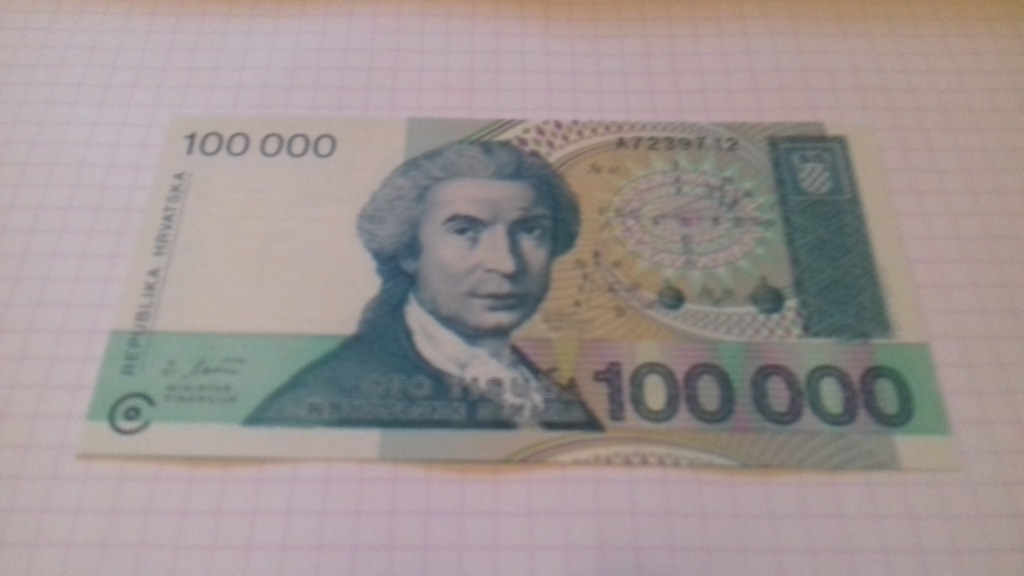100 000 Dinarów Hrvatska UNC 1993