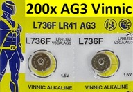 200x AG3 LR41 Alkaická batéria L736F 192 VINNIC