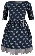 MK GOLIŃSCY Roztomilé bavlnené dievčenské tmavomodré šaty v srdci VEĽ.104