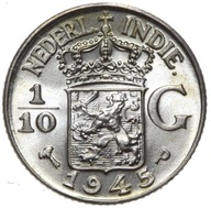 Holandská Indie - mince - 1/10 Guldena 1945 P - STŘÍBRO - MINCOVNÍ UNC