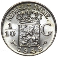 India Holandské - minca - 1/10 Guldena 1945 P - STRIEBRO - MINCOVNE UNC