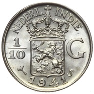 India Holandské - minca - 1/10 Guldena 1941 S - STRIEBRO - MINCOVNE UNC