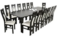 DUŻY ZESTAW Stół do 4m i 14 drewnianych krzeseł