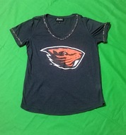 Luźny, grafitowy T-shirt z nadrukiem i cyrkoniami